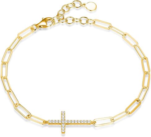 Amazon Essentials Cubic Zirconia Horizontal Cross Paperclip Chain Link Bracelet in Sterling Silver, 6.25" + 1.5" Extender (previously Amazon Collection) in Kuwait