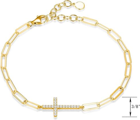 Amazon Essentials Cubic Zirconia Horizontal Cross Paperclip Chain Link Bracelet in Sterling Silver, 6.25" + 1.5" Extender (previously Amazon Collection) in Kuwait