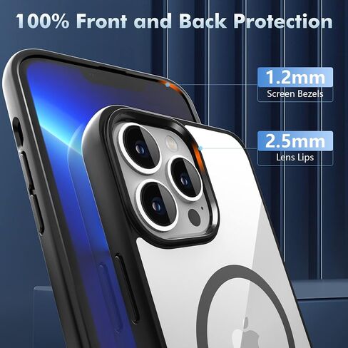 Mgnaooi Magnetic Case for iPhone 14 Pro Case [MIL-Grade Drop Tested & Compatible with MagSafe] Translucent Matte Back with Aluminum Alloy Keys, Shockproof 14 Pro Phone Case 6.1 Inch, Black in Saudi Arabia