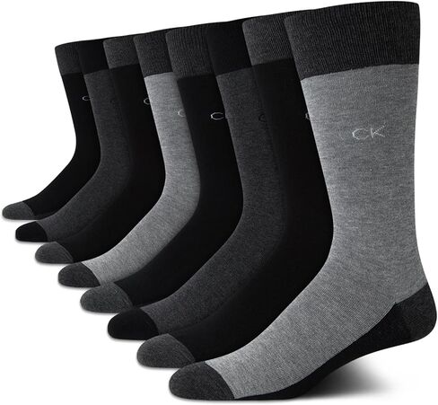 Calvin Klein Men's Dress Socks - 8 Pack Breathable Cotton Mid Crew Socks - Casual Long Work Socks for Men (Sizes 7-12), Size 7-12, Black Grey in Saudi Arabia