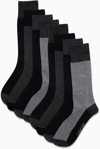 Calvin Klein Men's Dress Socks - 8 Pack Breathable Cotton Mid Crew Socks - Casual Long Work Socks for Men (Sizes 7-12), Size 7-12, Black Grey in Saudi Arabia