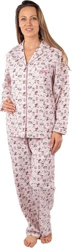 Patricia Lingerie Women's Premium Soft Cotton Flannel Print Long Sleeve Buttoned Pajama 2 Piece Set in Saudi Arabia