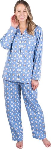 Patricia Lingerie Women's Premium Soft Cotton Flannel Print Long Sleeve Buttoned Pajama 2 Piece Set in Saudi Arabia