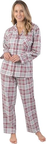 Patricia Lingerie Women's Premium Soft Cotton Flannel Print Long Sleeve Buttoned Pajama 2 Piece Set in Saudi Arabia