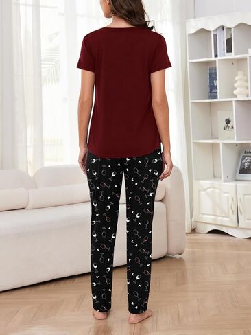 YIJIU 2 Pack Women's Pajama Sets Short Sleeve with Pocket Top and Long Pants Sleepwear Soft Printed Pjs Lounge Set in Kuwait