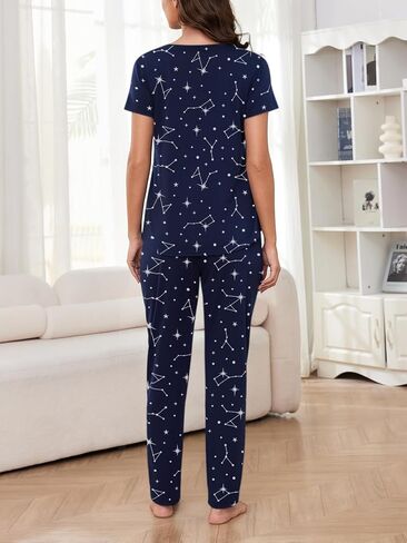 YIJIU 2 Pack Women's Pajama Sets Short Sleeve with Pocket Top and Long Pants Sleepwear Soft Printed Pjs Lounge Set in Kuwait