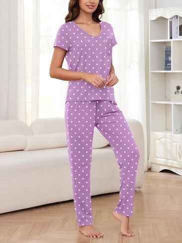 YIJIU 2 Pack Women's Pajama Sets Short Sleeve with Pocket Top and Long Pants Sleepwear Soft Printed Pjs Lounge Set in Kuwait