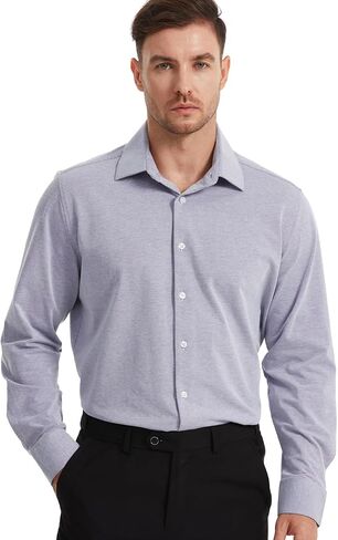 Men's Dress Knitted Shirts Stretch Wrinkle Free Button Down Shirts Long Sleeve Business Casual Shirts Mens in Saudi Arabia