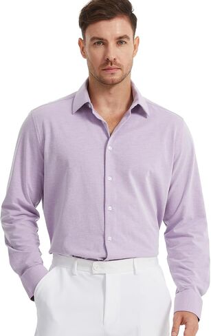 Men's Dress Knitted Shirts Stretch Wrinkle Free Button Down Shirts Long Sleeve Business Casual Shirts Mens in Saudi Arabia