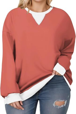 Womens-Plus-Size-Sweatshirts Casual Oversized Pullover Tops Crewneck Long Sleeve Color Block Tunic Outfits in Kuwait