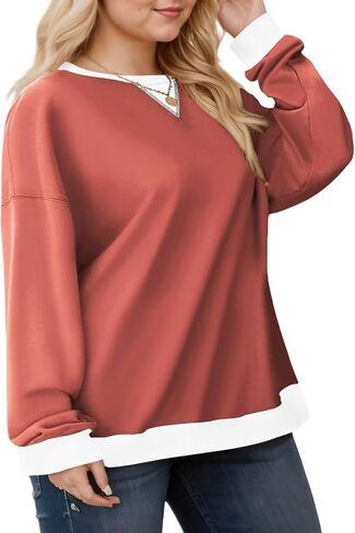Womens-Plus-Size-Sweatshirts Casual Oversized Pullover Tops Crewneck Long Sleeve Color Block Tunic Outfits in Kuwait