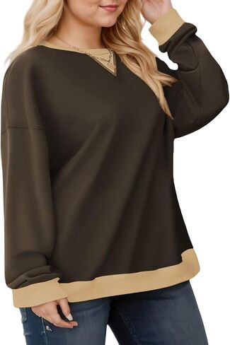 Womens-Plus-Size-Sweatshirts Casual Oversized Pullover Tops Crewneck Long Sleeve Color Block Tunic Outfits in Kuwait