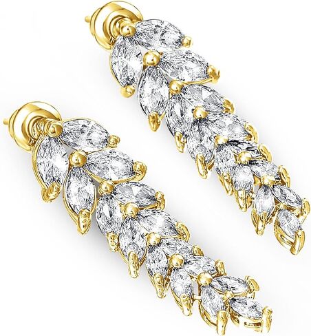 Marquise AAAAA+ Cubic Zirconia Earrings Leaf Women Jewelry CZ Elegant Tassels 18K Gold/White Gold Plated For Women Wedding Bride Bridesmaid Bridal Dangle Drop Crystal Deluxe in Kuwait