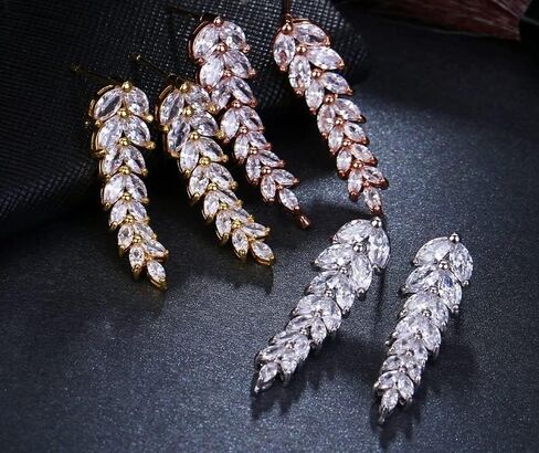 Marquise AAAAA+ Cubic Zirconia Earrings Leaf Women Jewelry CZ Elegant Tassels 18K Gold/White Gold Plated For Women Wedding Bride Bridesmaid Bridal Dangle Drop Crystal Deluxe in Kuwait
