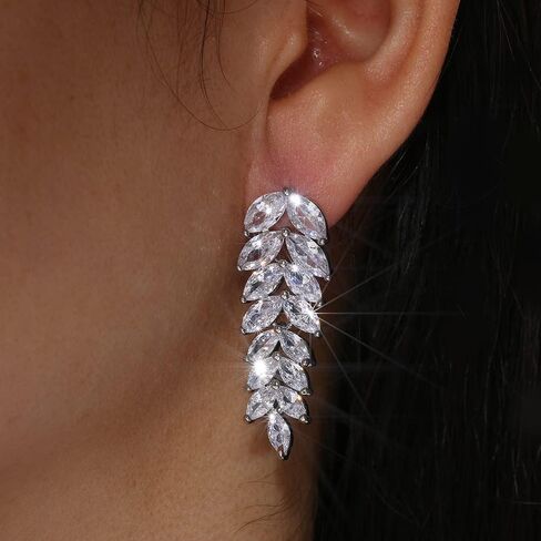 Marquise AAAAA+ Cubic Zirconia Earrings Leaf Women Jewelry CZ Elegant Tassels 18K Gold/White Gold Plated For Women Wedding Bride Bridesmaid Bridal Dangle Drop Crystal Deluxe in Kuwait