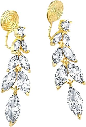 Marquise AAAAA+ Cubic Zirconia Earrings Leaf Women Jewelry CZ Elegant Tassels 18K Gold/White Gold Plated For Women Wedding Bride Bridesmaid Bridal Dangle Drop Crystal Deluxe in Kuwait