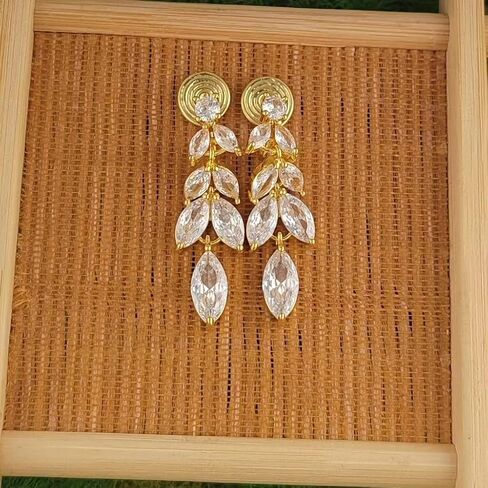 Marquise AAAAA+ Cubic Zirconia Earrings Leaf Women Jewelry CZ Elegant Tassels 18K Gold/White Gold Plated For Women Wedding Bride Bridesmaid Bridal Dangle Drop Crystal Deluxe in Kuwait