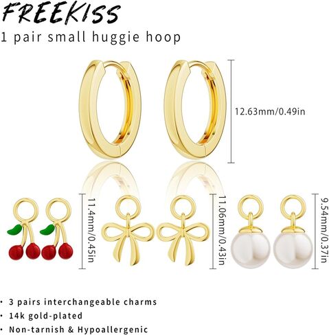 Gold Hoop Earrings and Charm Set for Women Trendy: 14K Gold Plated Small Huggie Hoop Earrings Interchangeable Dangle Charm Set Hypoallergenic Cute Earrings Jewelry Pearl CZ Boho Charms Set in Kuwait