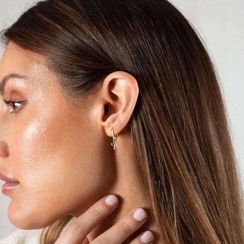 Gold Hoop Earrings and Charm Set for Women Trendy: 14K Gold Plated Small Huggie Hoop Earrings Interchangeable Dangle Charm Set Hypoallergenic Cute Earrings Jewelry Pearl CZ Boho Charms Set in Kuwait
