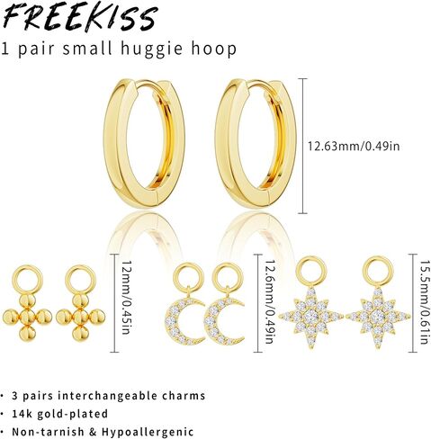 Gold Hoop Earrings and Charm Set for Women Trendy: 14K Gold Plated Small Huggie Hoop Earrings Interchangeable Dangle Charm Set Hypoallergenic Cute Earrings Jewelry Pearl CZ Boho Charms Set in Kuwait