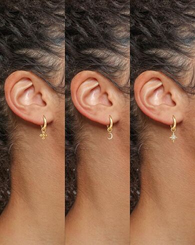 Gold Hoop Earrings and Charm Set for Women Trendy: 14K Gold Plated Small Huggie Hoop Earrings Interchangeable Dangle Charm Set Hypoallergenic Cute Earrings Jewelry Pearl CZ Boho Charms Set in Kuwait