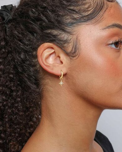 Gold Hoop Earrings and Charm Set for Women Trendy: 14K Gold Plated Small Huggie Hoop Earrings Interchangeable Dangle Charm Set Hypoallergenic Cute Earrings Jewelry Pearl CZ Boho Charms Set in Kuwait