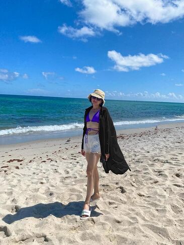 Bsubseach Women Loose Long Sleeve Swimsuit Cover Ups Button Down Beach Shirt in Kuwait