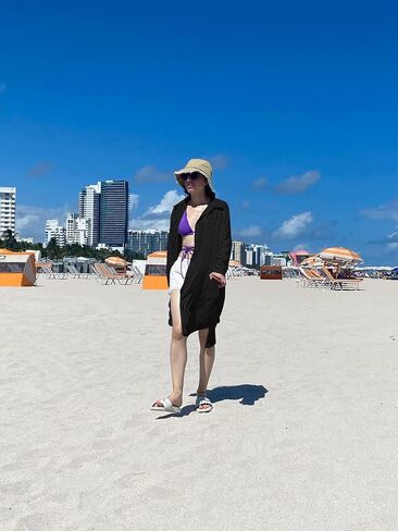 Bsubseach Women Loose Long Sleeve Swimsuit Cover Ups Button Down Beach Shirt in Kuwait
