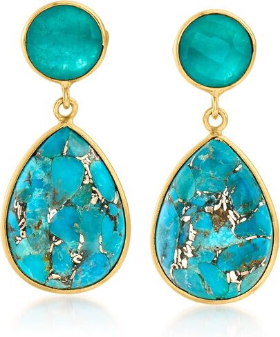 Ross-Simons Turquoise and 3.60 ct. t.w. Green Quartz Drop Earrings in 18kt Gold Over Sterling in Saudi Arabia