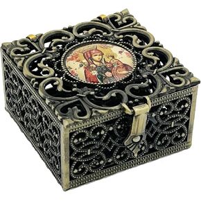 Needzo Madonna and Child Rosary Box Small, 1 3/4 Inch, Religious Gift For Woman, Unfading Bloom Virgin Mary