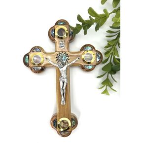 iHoly Land Crafts Catholic Wall Crucifix, Mother of Pearl & Relics, 11"x 7" in Saudi Arabia