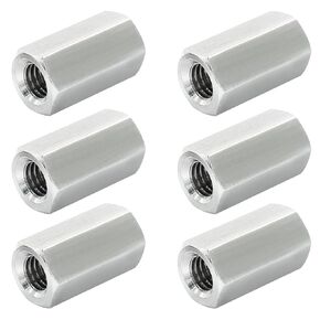 6 Pcs M6 X 1.0-Pitch 25 mm Length Hex Coupling Nut, 10 mm Width Stainless Steel Rod Coupling Nuts (Metric)