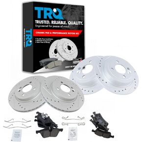TRQ Front and Rear Performance Brake Pad & Rotor Kit Brake Pads Brake Rotors Set Ceramic Premium G-Coated Compatible with 2002-2006 Mini Cooper