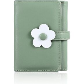 Cute PU Wallets for Women, Tri-folded Small Wallets, Mini Leather Cash Pocket with Flower Buckle & Clear ID Window(Pink)