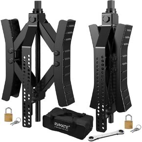RVMATE RV Camper Wheel Chock Stabilizer Scissor, X Chocks Wheel Stabilizer (2 Packs) for RV Travel Trailer Tires, X Chock for Locking Tandem Wheels When Parked on Uneven Surfaces, Black.