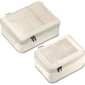 Compression Packing Cubes for Travel - Luggage Organizer Bags - Double Zipper Packing Cubes for Suitcases (2-Pack, Pink)