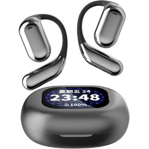 Wireless Earpiece noise cancelling, flexible ear loop design, single ear Bluetooth earphones LED charging case, 72 Hours Talking Time Microphone Headset for iOS Android, driving/business Headphones