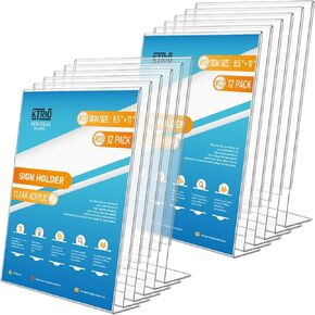 KTRIO Acrylic Sign Holder 8.5x11 Inches 12 Pack, Plastic Display Stands Acrylic Frame, Clear Paper Stand, Slant Back Flyer Stand Menu Holder Document Holder for Stores, Restaurants, Hotels, Office in Kuwait