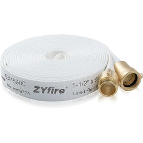 ZYfire Fire Hose - 1-1/2" ID x 100 FT Single Jacket Fire Hose Industrial Hose Firefighter Hose with M × F NST/NH Brass Couplings Lightweight Lay Flat Water Hose for Use in Firefighting, Agriculture