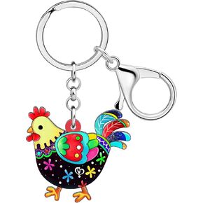 Anime Hen Chicken Keychain Acrylic Farm Animals Jewelry Chicken Gifts for Women Girls Charms Wallet Car Key Chain