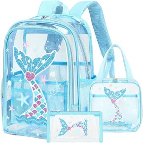 Clear Backpack for Boys Girls,15.6 Inch Kids Clear Backpack Set with Lunch Bag Pencil Case Heavy Duty PVC Elementary Bookbag for School Students See Through Transparent Travel Back Pack,Blue Astronaut