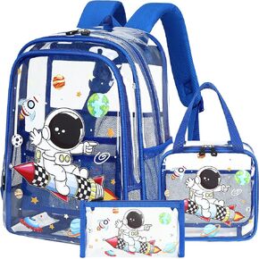 Clear Backpack for Boys Girls,15.6 Inch Kids Clear Backpack Set with Lunch Bag Pencil Case Heavy Duty PVC Elementary Bookbag for School Students See Through Transparent Travel Back Pack,Blue Astronaut in Saudi Arabia