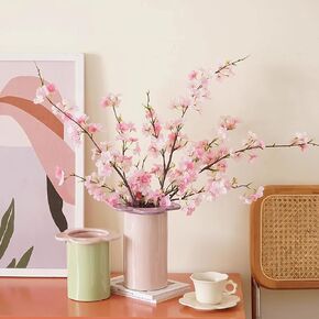 6PCS Artificial Cherry Blossom Branches Faux Cherry Silk Flowers Vine Tall Stems Artificial Flower for Vase Wedding Home Decor (White)
