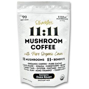 OhmYes 1111 Organic Mushroom Coffee + Cacao Powder | 11 Nootropic Mushrooms Coffee with Lions Mane, Cordyceps, Chaga, Reishi, Royal Sun + 6 More | Instant Coffee Powder | 99 Servings