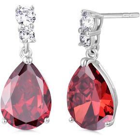 GULICX Silver Tone Ruby Color Red Zircon CZ Pear Drop Party Charming Dangle Earrings