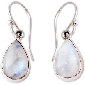 NOVICA Rainbow Moonstone and .925 Sterling Silver Dangle Teardrop Earrings, Luminous Light'