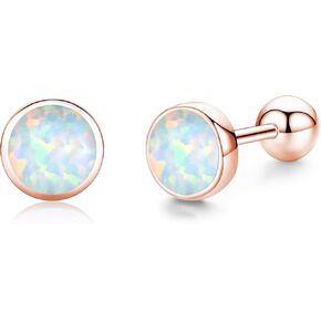TANGPOET 6mm Opal Studs Screw Twist Back Earrings for Women 925 Sterling Silver Comfy Hypoallergenic Earrings for Sensitive Ears Lab Created Opal Jewelry Gifts for Birthday Christmas
