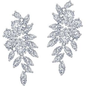 Wedding Earrings Elegant Dangle Drop CZ Marquise Cubic Zirconia AAAAA 18K Gold Plated Rhinestone Luxurious for Brides Bridal Wedding Women Precious Crystal (Silver 3)