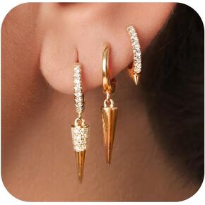 TOBENY 3 Pairs Gold Hoop Earrings Set 14k Gold Plated Hypoallergenic Stud Earrings for Women Trendy Small Dainty Diamond Huggie Dangle Earrings for Women Gifts Jewelry