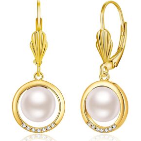 Jiamiaoi Pearl Diamond Earrings for Women Dangle Drop Earrings 925 Sterling Silver Pearl Lever Back Drop Earrings Pearl Silver Earrings for Women Come with Gift Box in Kuwait